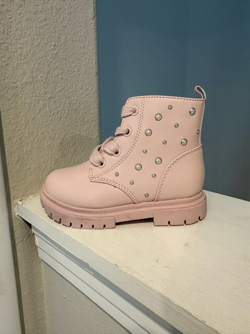 Cat And Jack Lace Up/Zip Pink Blush Amaya Combat Boot Toddler Sz 8